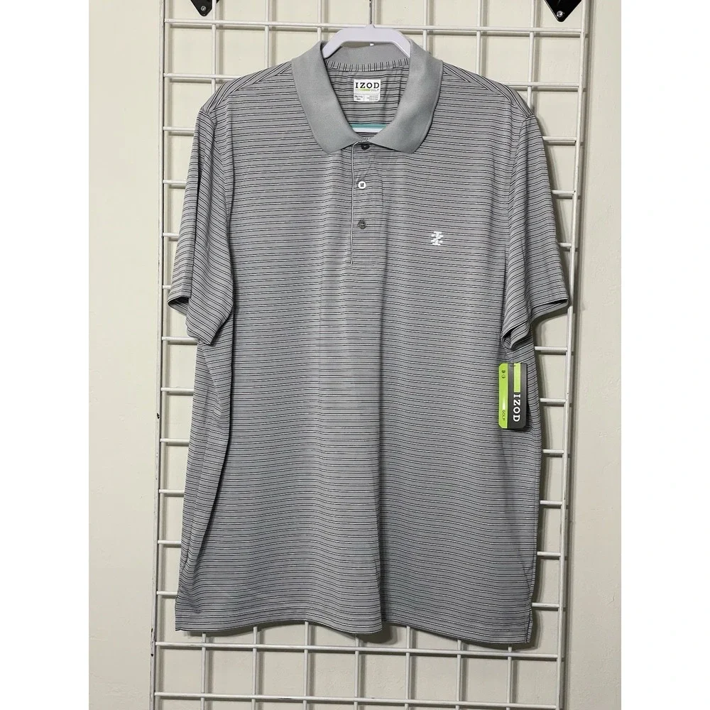 NWT‎ Izod Golf Men's Short Sleeve Polo Shirt Gray Stripe Size XXL